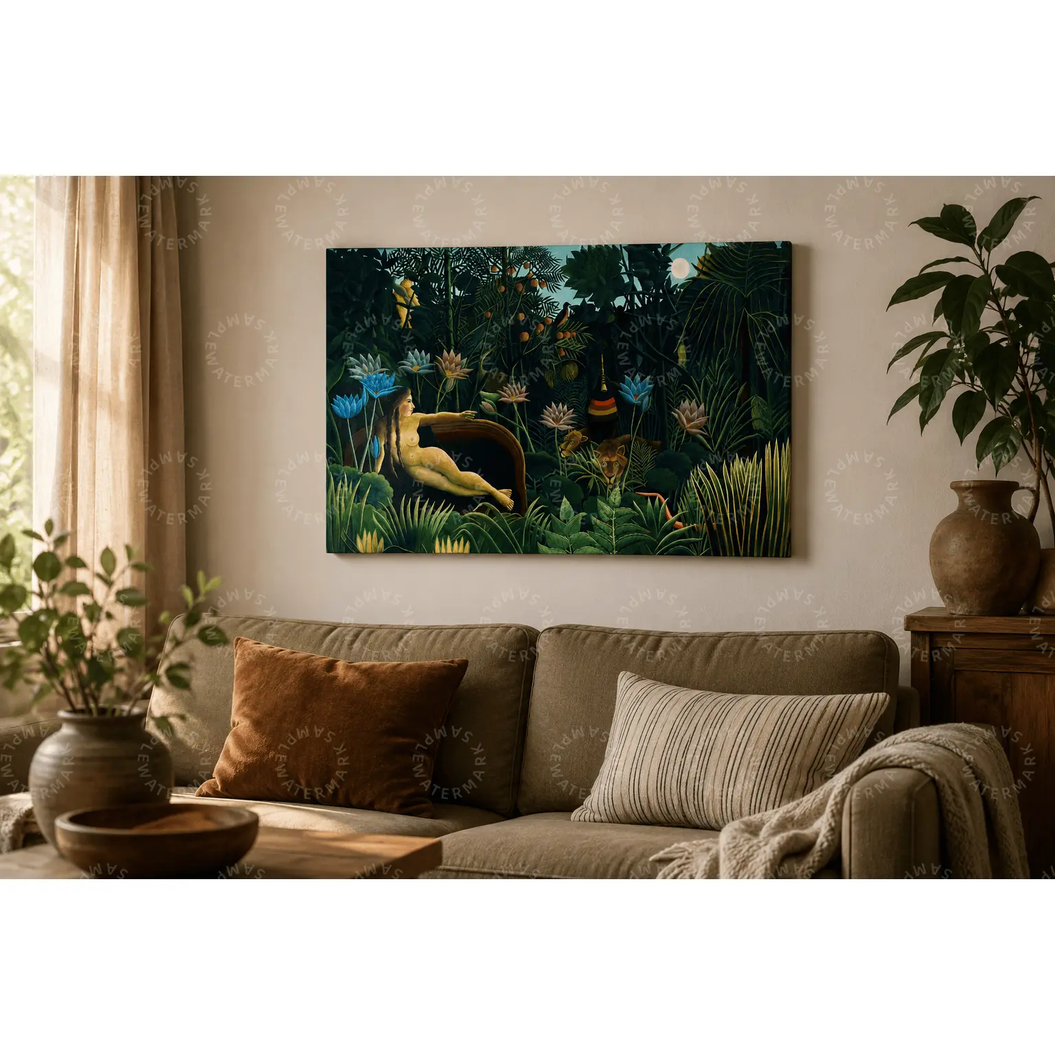Tropical Jungle Woman Poster, Botanical Rainforest Wall Decor, Aesthetic Canvas Art for Living Room Bedroom, Exotic Nature Painting, Office Wall Art, Maximalist Green Home Decor, Artistic Gift
