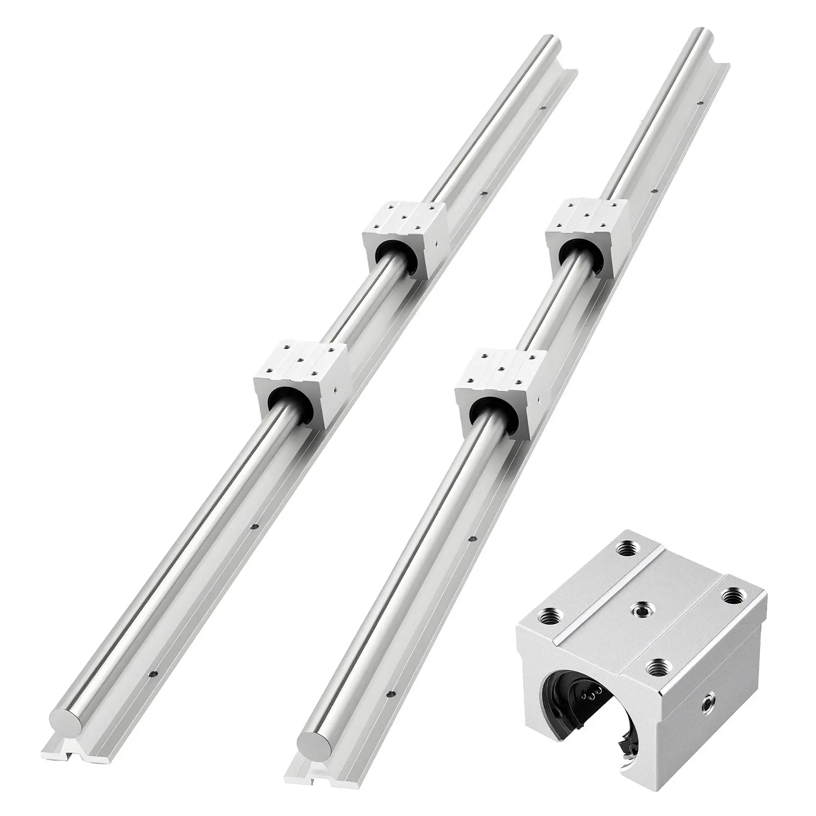 VEVOR Industrial Carbon Steel Straight Linear Rail Kit, SBR25, 2 Pcs 1200mm (47.24in) Grinding Solid Metal Motion Guide Rails, 4 Pcs Bearing Slide Blocks, Fully Supported Shaft, 0.1-0.22m Range, for Cutting Machines & Indoor Furniture Bed Adjustments