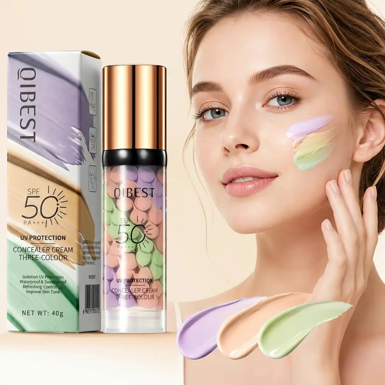 3-in-1 Color Correcting Formula Primer,with SPF 50 PA+++ UV ,Sunscreen Isolation Cream| One Step Skin Tone Corrector for Dark Circles & Fine Lines，Brightens Skin