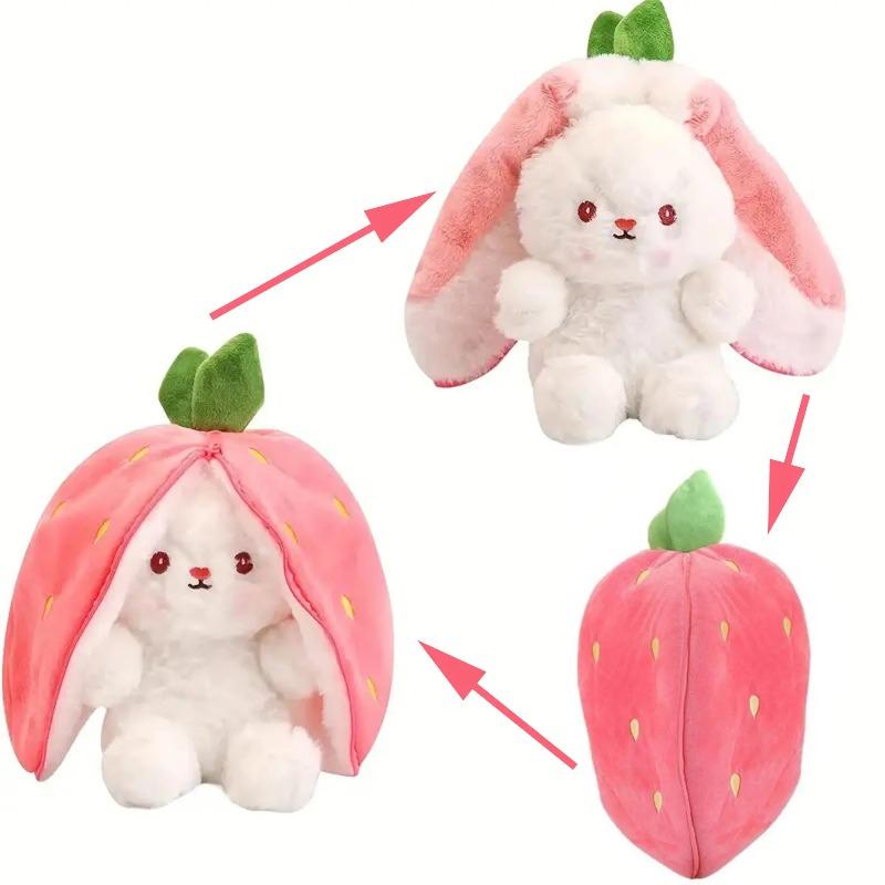 Cute Strawberry Carrot Bunny Plush Toy Set, Double-Sided Soft Stuffed Animal, Ideal Valentine's Day & Easter Gift for Girlfriend & Adorable Room Decoration