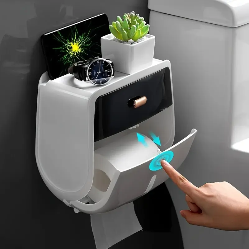 Easy Installation Waterproof Toilet Paper Holder - Wall Mount, No Drilling, Polished Bathroom Storage Holder, Toilet Paper Organizer