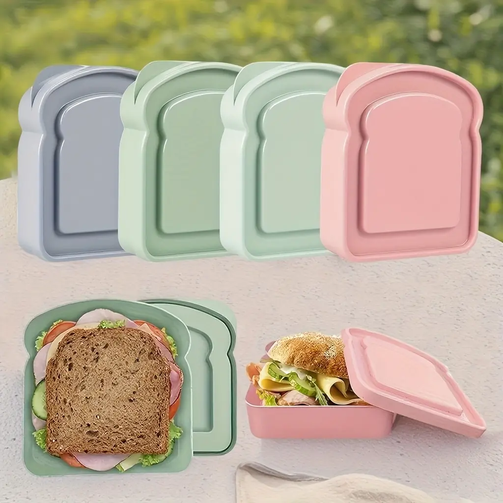 Sandwich Container, Lunch Box Sandwich Container Plastic Toast Shape Food Storage Sandwich Box with Lid, Microwave and Dishwasher Safe, Suitable for Family or Adults (Colorful)