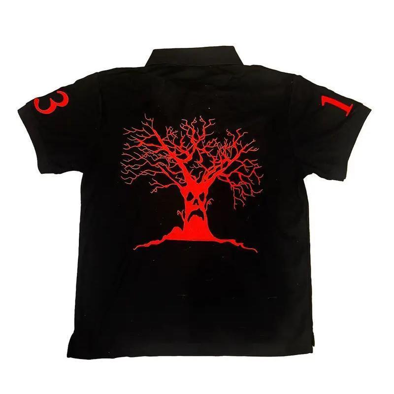 Haunted Mound Polo Shirt America Retro Street Hip Hop Short Sleeve Haunted Mound Polo Shirt America Retro Street Hip Hop Short Sleeve