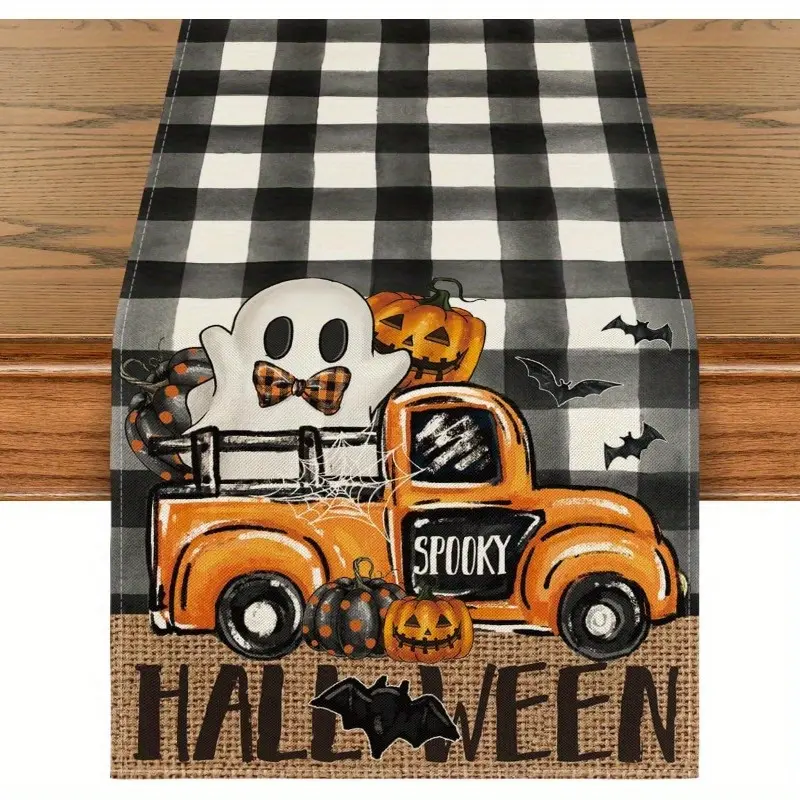 Buffalo checkered bat baton ghost truck ghost Halloween tablecloth