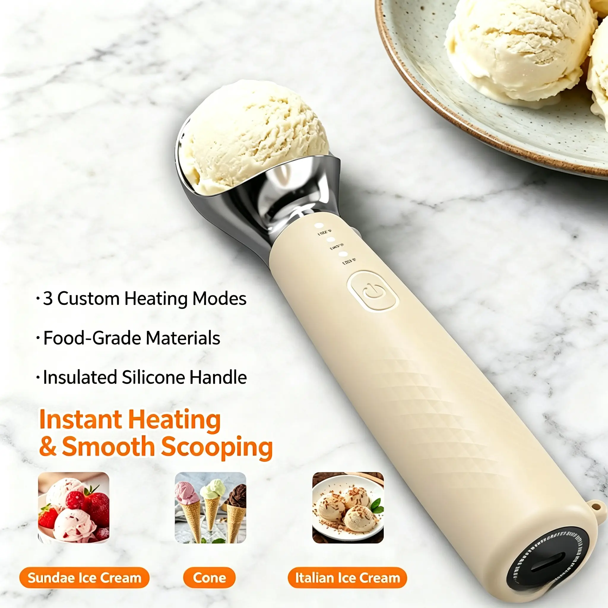 Electric heating metal self-melting ice cream digger for home use automatic heating ice cream spoon