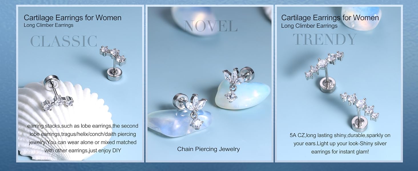 CASSIECA 1Pairs Cartilage Earrings for Women Flat Back 925 Sterling Silver Post Stud Flatback Earrings for Sensitive Ears-20G Ear Crawler Climber Cartilage Earring Tragus Conch Helix Piercing Jewelry CASSIECA 1Pairs Cartilage Earrings for Women Flat Back 925 Sterling Silver Post Stud Flatback Earrings for Sensitive Ears-20G Ear Crawler Climber Cartilage Earring Tragus Conch Helix Piercing Jewelry