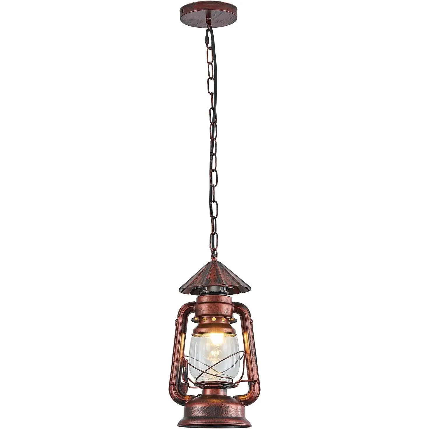 NOXARTE Vintage Pendant Light Lantern Ceiling Light Fixture with Glass Shade Adjustable Chain for Kitchen Island Farmhouse Loft Porch Width 7 Inch x Height 15 Inch