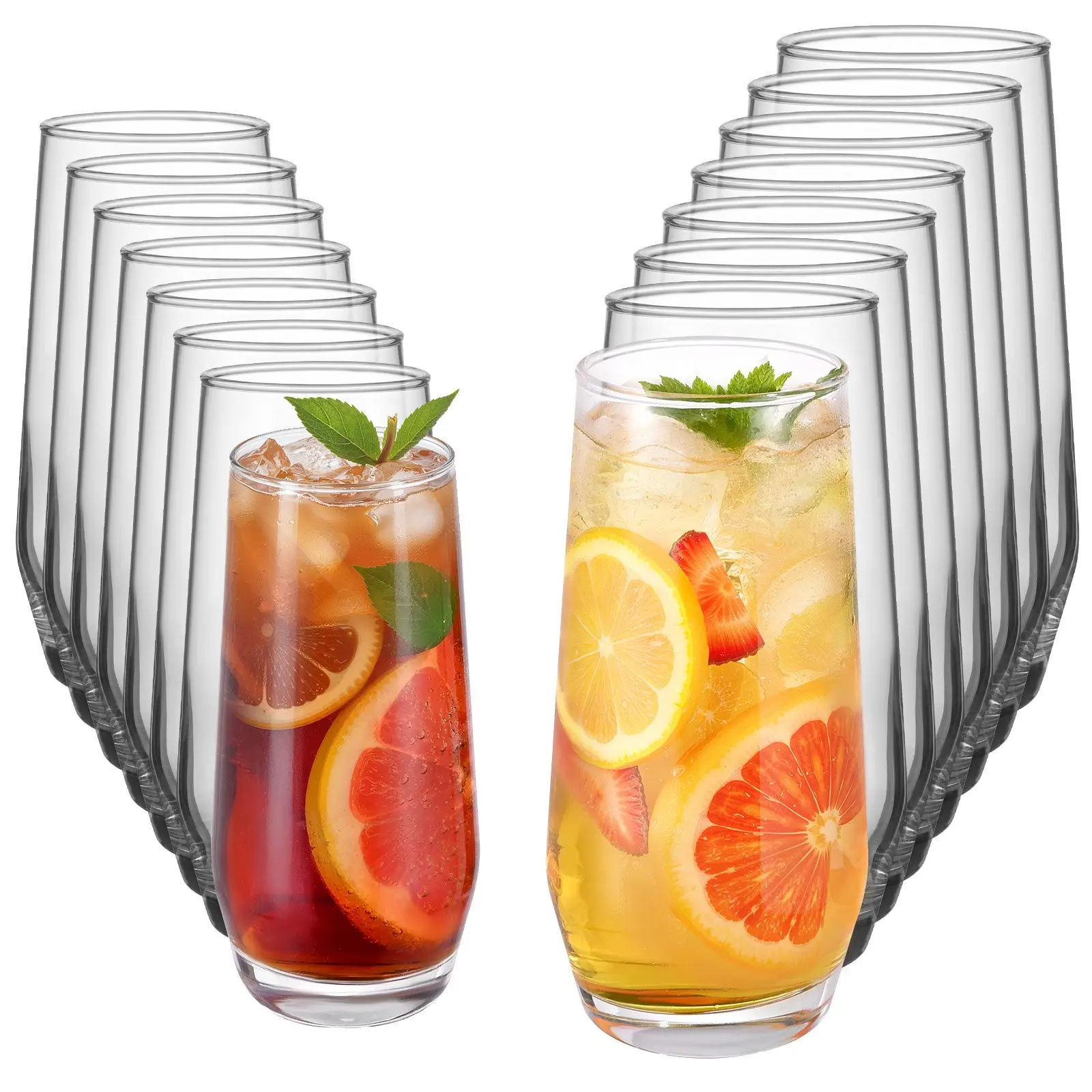 【DealsForYouDays】VEVOR Drinking Glasses Set, 16-Piece Crystal Glass Cups, Elegant Mixed Glassware Set, with 8 Pcs 18.26 Oz Highball and 8 Pcs 11.5 Oz Cocktail Drinkware for Kitchen, Beer, Smoothie, Juice, Soda, Wine