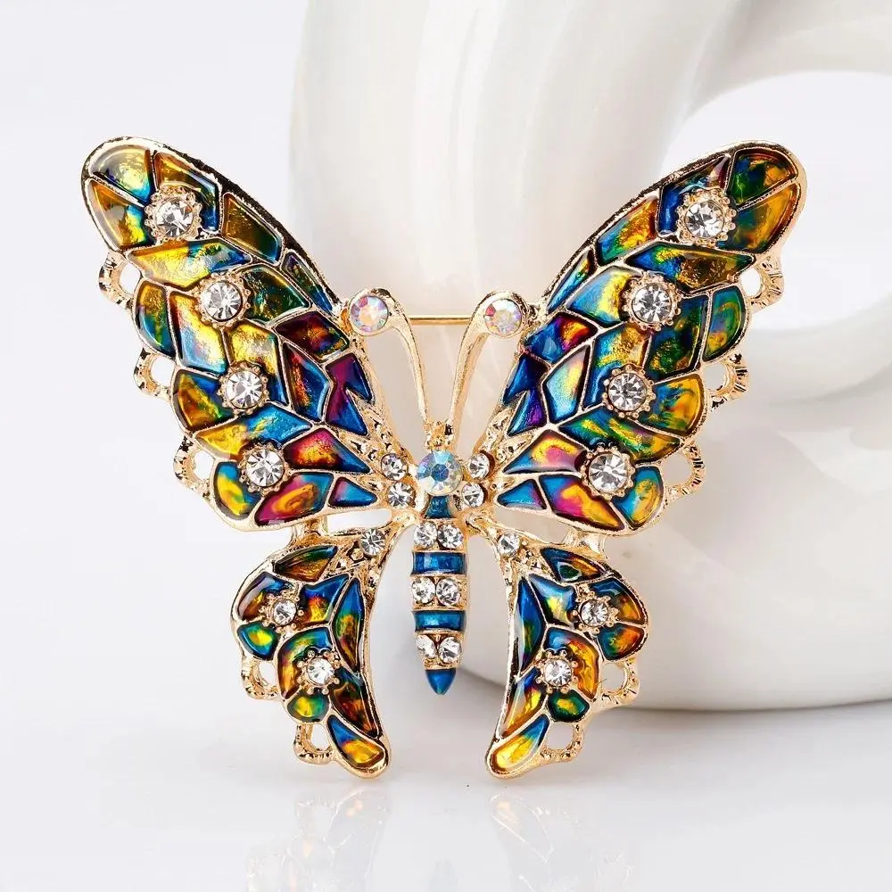 Fashion Colorful Rhinestone Butterfly Brooch Enamel Animal Brooches Pin Clothing Jewelry Accessories for Women