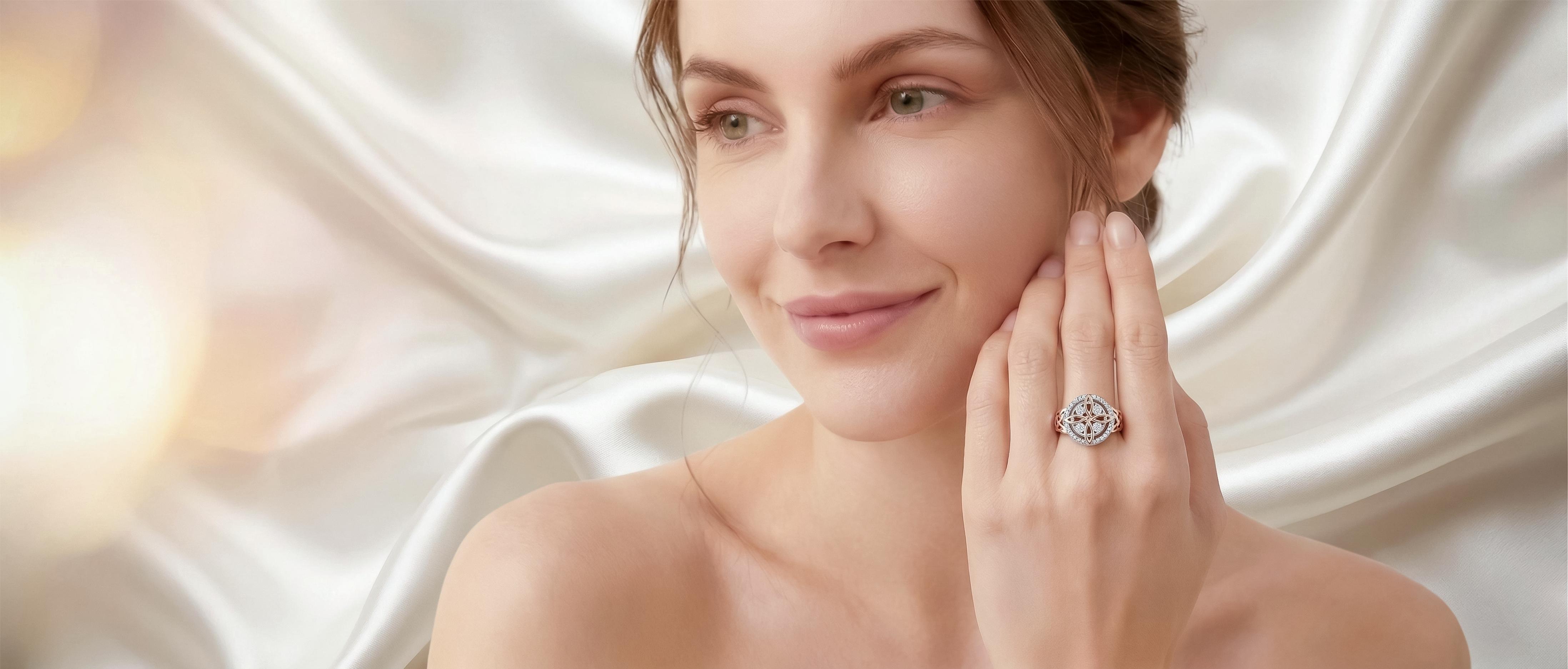 Rose Gold Plated Witches Knot Ring, Anillo Nudo de Bruja Original Celtic Knot , Cubic Zirconia Decorated Witch’s Knot Ring, Witchtok Witch  Pagan  for Devotion and Protection Valentine’s Day gift crystal jewelry