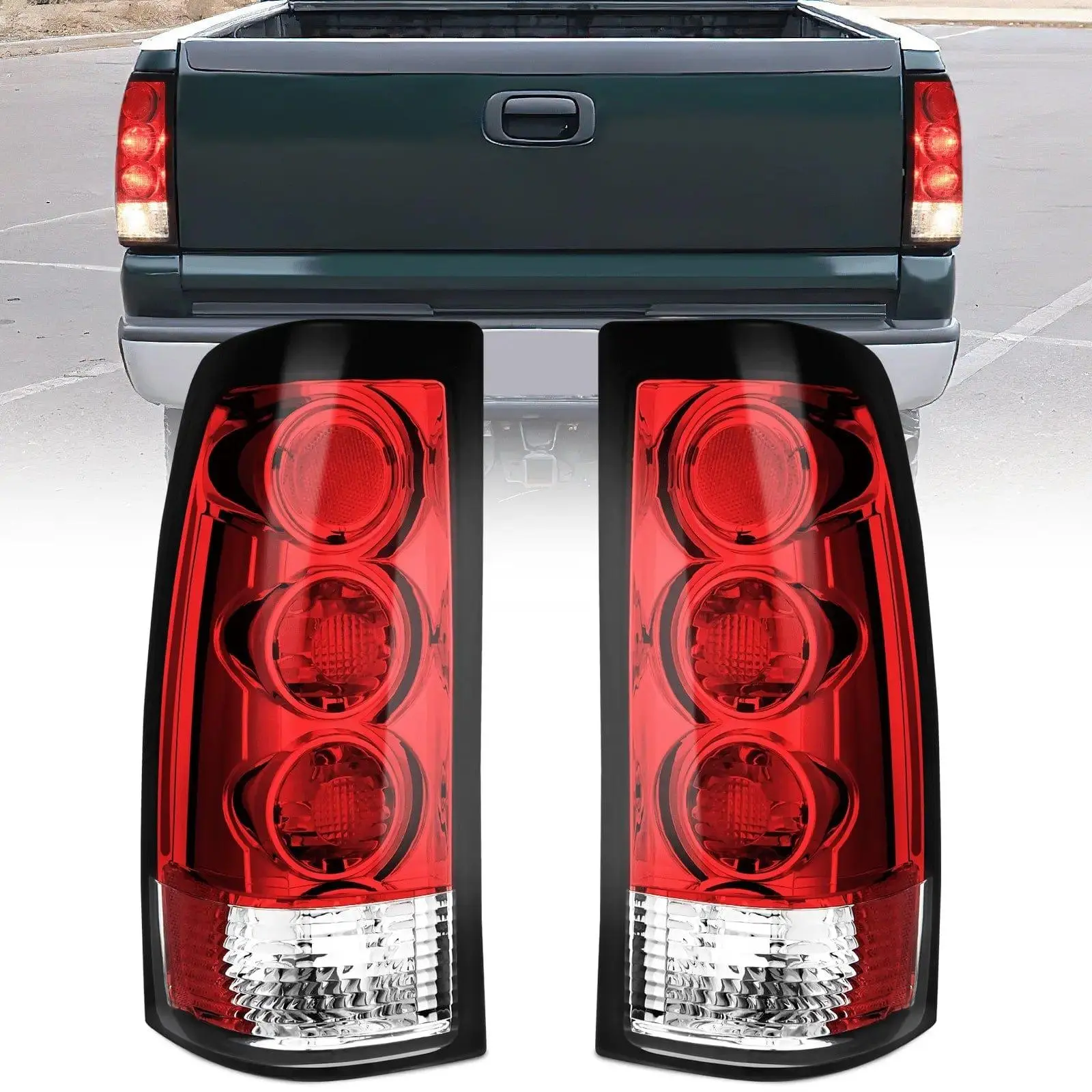 Nilight Red Housing Taillight Assembly Pair Set - OE Fit, Plug & Play, High Impact for 1999-2006 GMC Sierra 1500/1500HD, 2007 GMC Sierra Classic, 1999-2002 Chevy Silverado Fleetside Models, Enhances Nighttime Visibility, 1999-2006 Models, Gmc/Silverado