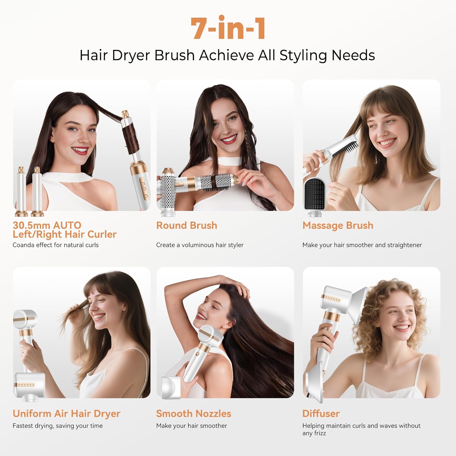 7 in 1 Ionic Hair Dryer Comb with Diffuser Hot Air Styling Tool for Volume Curling Straightening 100-120V 7 in 1 Ionic Hair Dryer Comb with Diffuser Hot Air Styling Tool for Volume Curling Straightening 100-120V