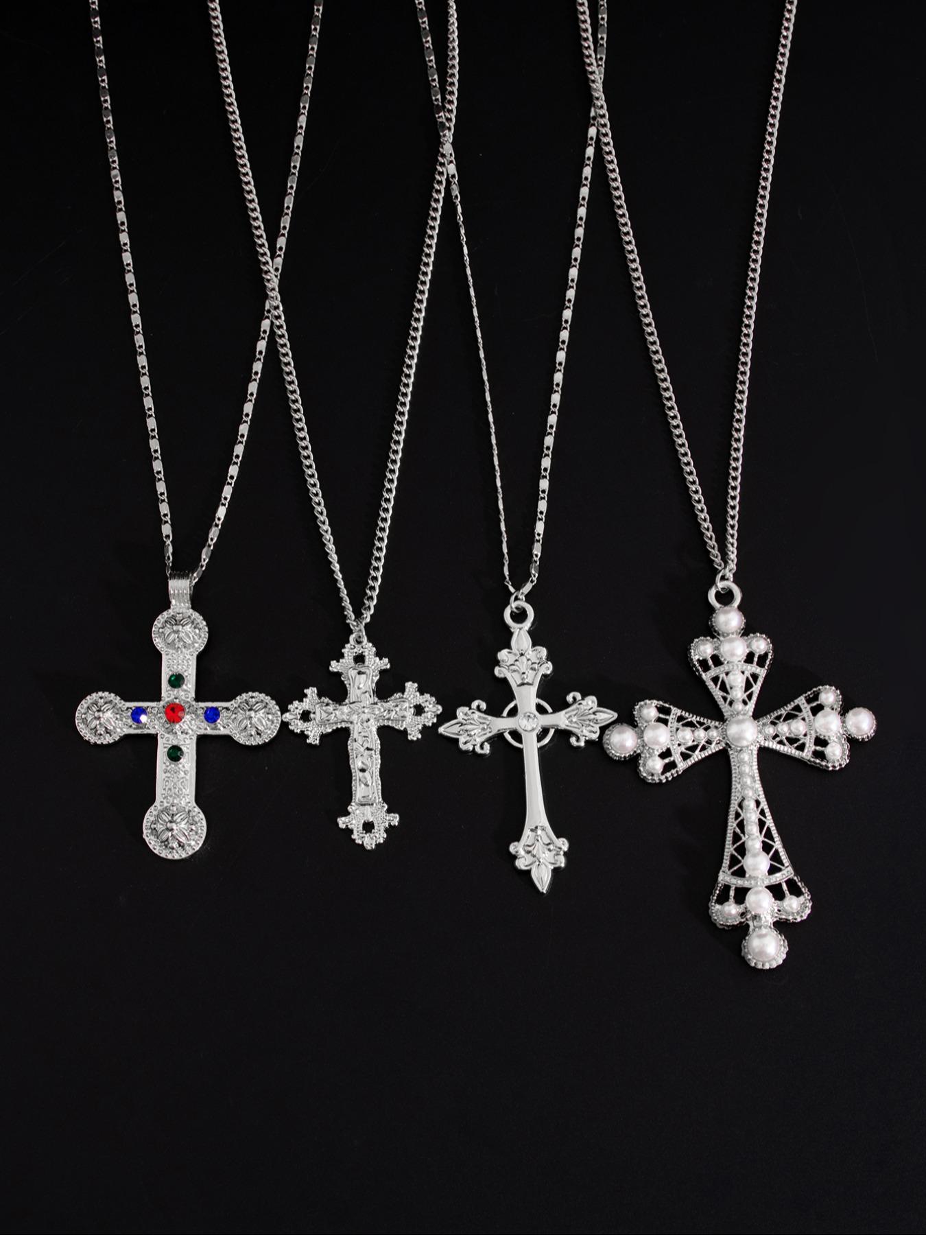 Vintage Punk Cross Pendant Necklace, Cross Chain Design, Fashion Jewelry for Party, Daily Clothing Decor, Trendy All-match & Exquisite Jewelry for Birthday Gift