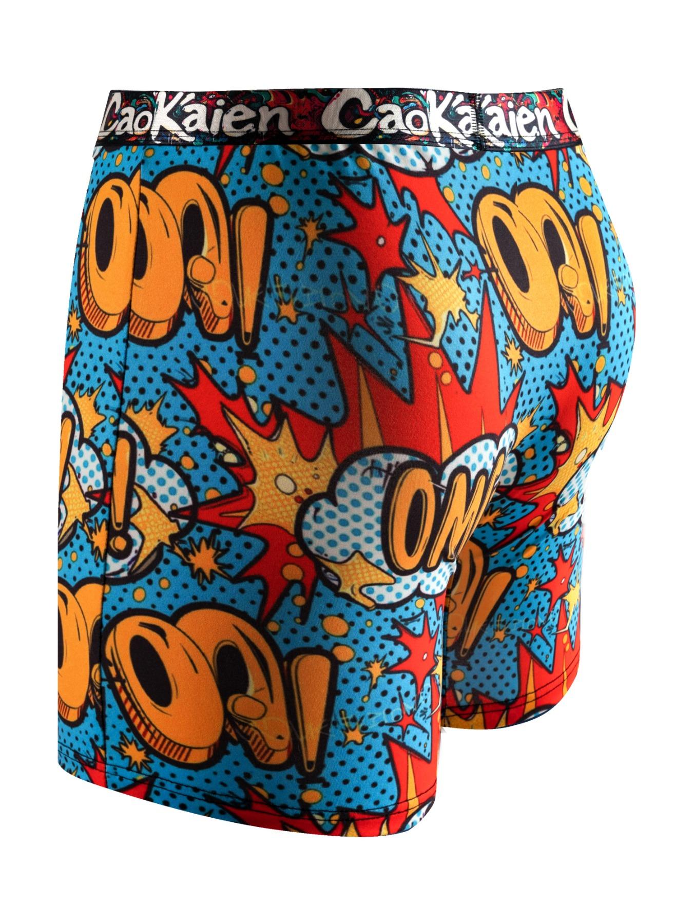 Men's All Over Print Boxer Brief, Breathable Comfy Underwear for Daily Wear, Casual Men's Underwear for All Seasons