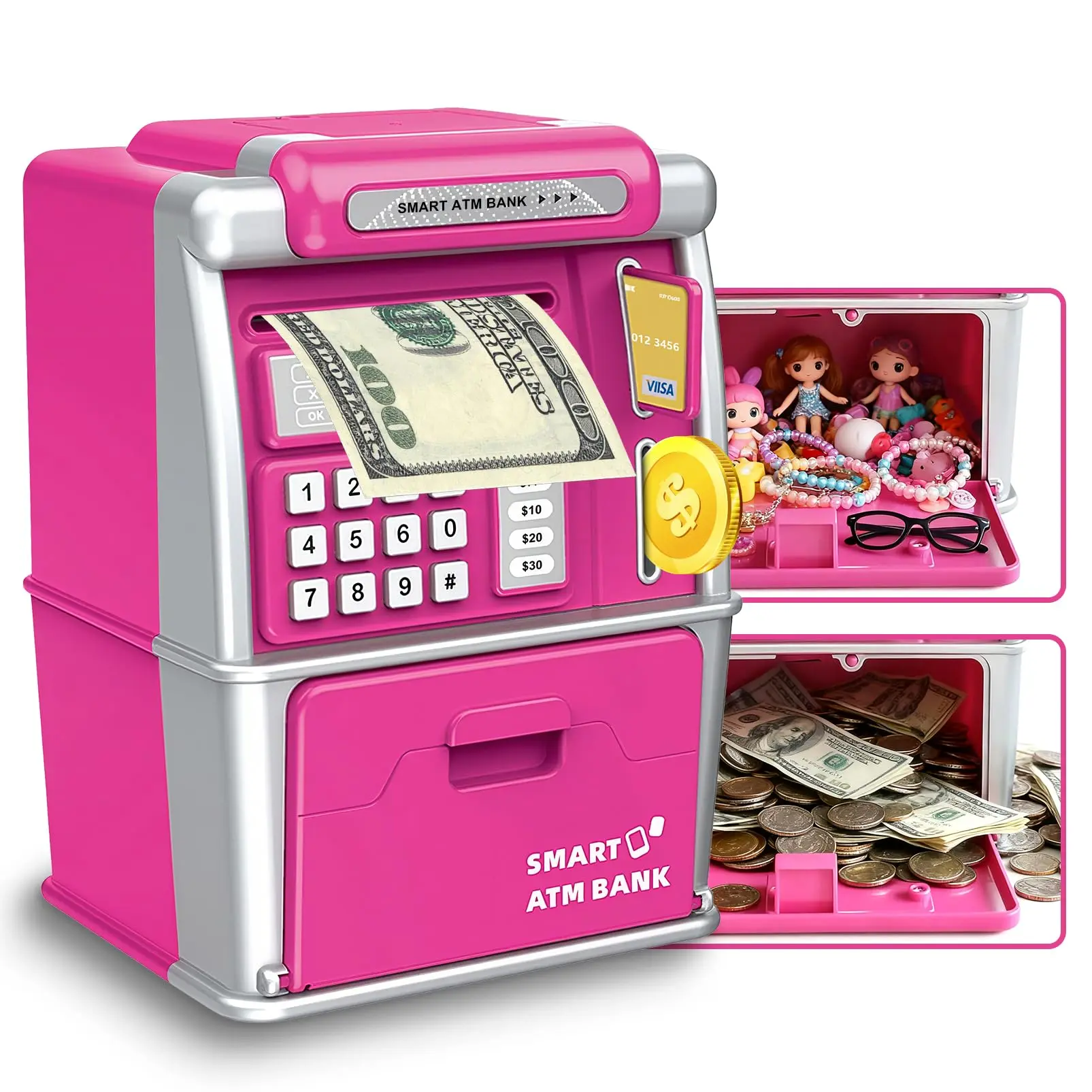 Piggy Bank for Kids, ATM Machine for Real Money with Password Lock, Electronic Savings Box, ATM Piggy Bank  for 3-12 Year Old Girls Boys,Back to School Essentials Gift for Kids(Provide your own AA Battery)