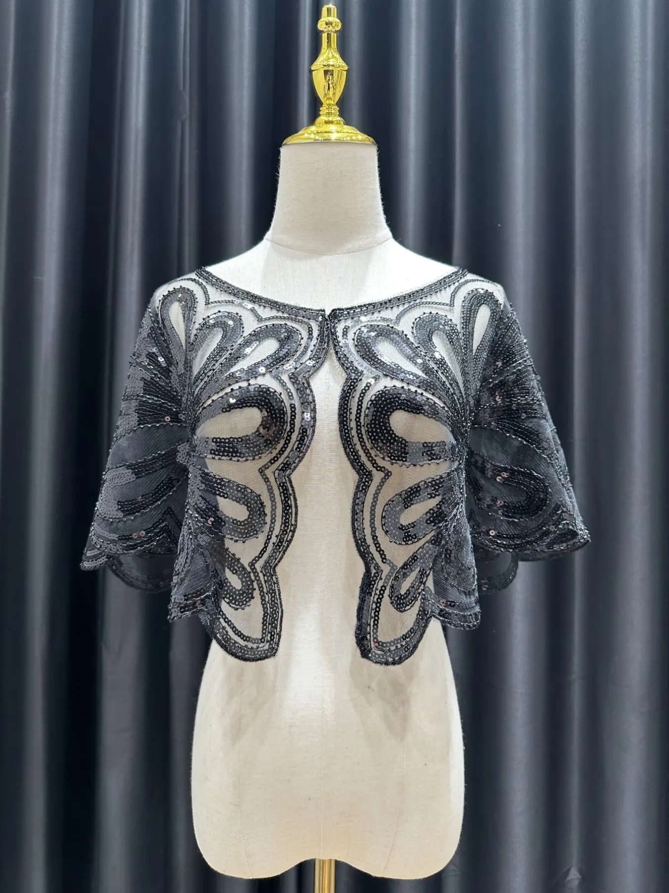 Vintage Party Sequin Flower Shawl, Sparkly Beaded Short Cape, Breathable Elegant Dress Accessory, Versatile Evening Wrap