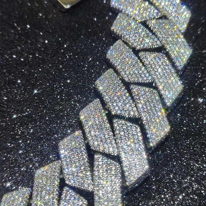 Pass Diamond Test GRA Moissanite 25mm Wide 6Rows  Solid Silver Cuban link chain for Rapper Hip Hop VVS Iced Out Necklace.