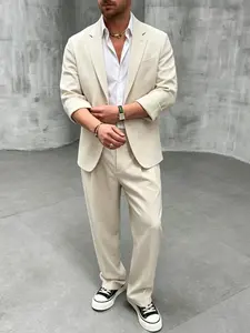 Men's Suit Set, Two-Piece Plain Blazer and Pants, Comfortable Breathable Wrinkle-Resistant Fabric, Essential for Casual Business Meetings