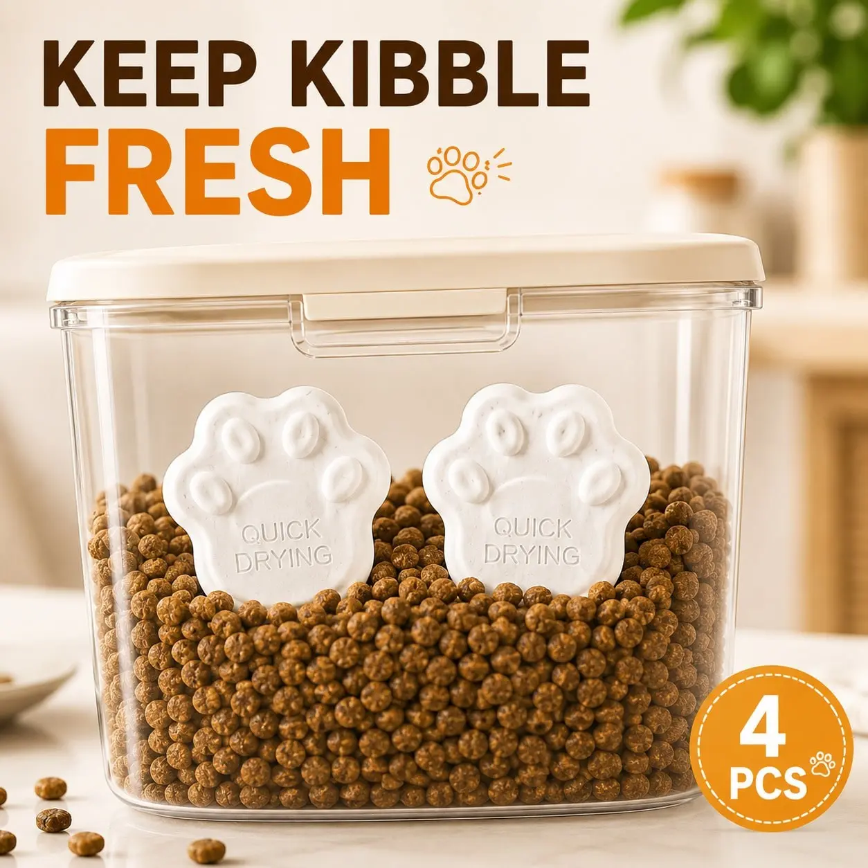 4pcs Pet Food Moisture Absorber, Cat Food Storage Desiccant Bags, Dog Food Container Dehumidifier, Reusable Freshness Keeper for Pet Supplies