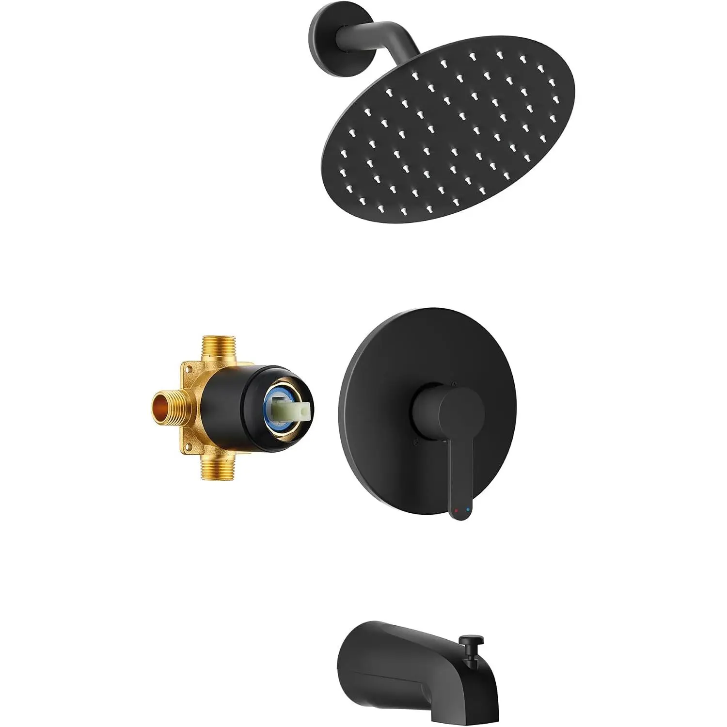Tub Shower Faucet, Matte Black Shower Faucet Set with 8-Inch -Metal Rainfall Showerhead and Bathtub Spout, Single-Handle Tub Shower-Trim Kit Included Valve, Matte Black