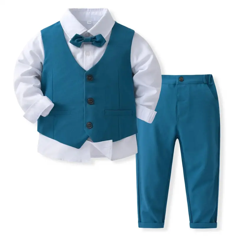 Boys' 4-Piece Formal Suit Set - Includes Pants, Vest, and Additional Pieces - Children's Wedding Clothing, 4-Piece Boys' Suits
