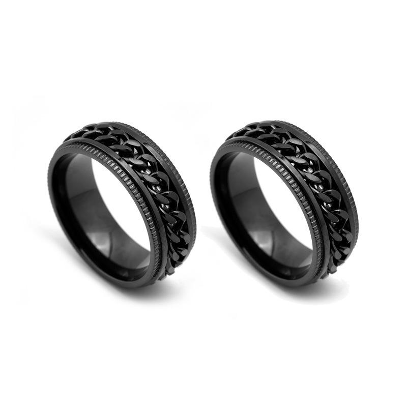 Anxiety Spinner Ring Stainless Steel Rotating Men's Ring Embossed Chain Fidget Band