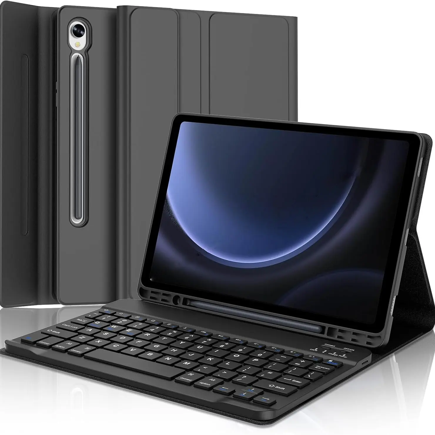 Wireless Detachable Tablet Keyboard Folio Case Portable Compatible with Samsung Galaxy Tab S7/S8/S9 (11") / Tab S9 FE S10 FE (10.9"), Multi-Angle Flip Protective Shell with S Pen Storage Holder