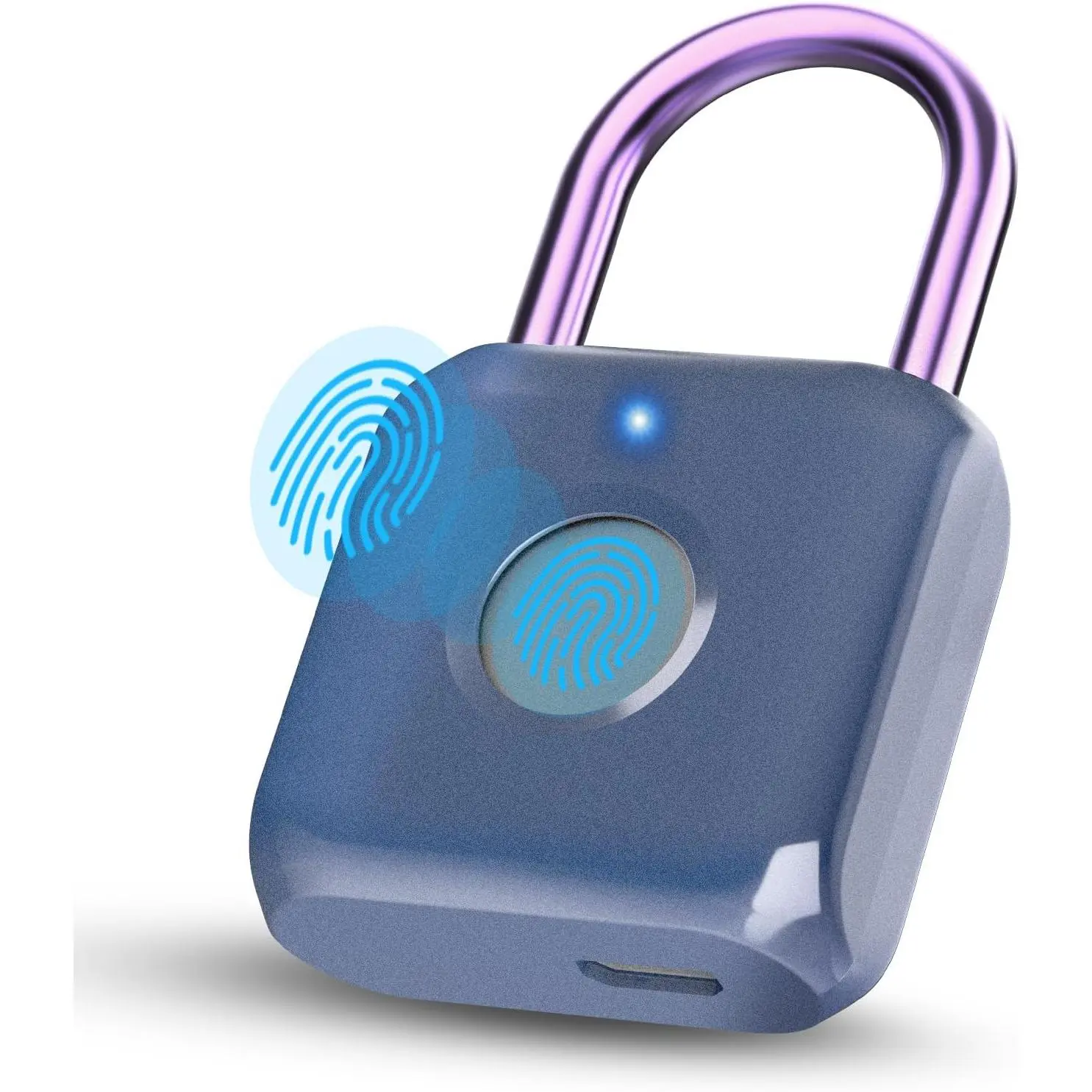 Biometric Metal Fingerprint Padlock with Biometric Scan - Keyless, USB Rechargeable - for Gym Locker, Luggage (Blue)