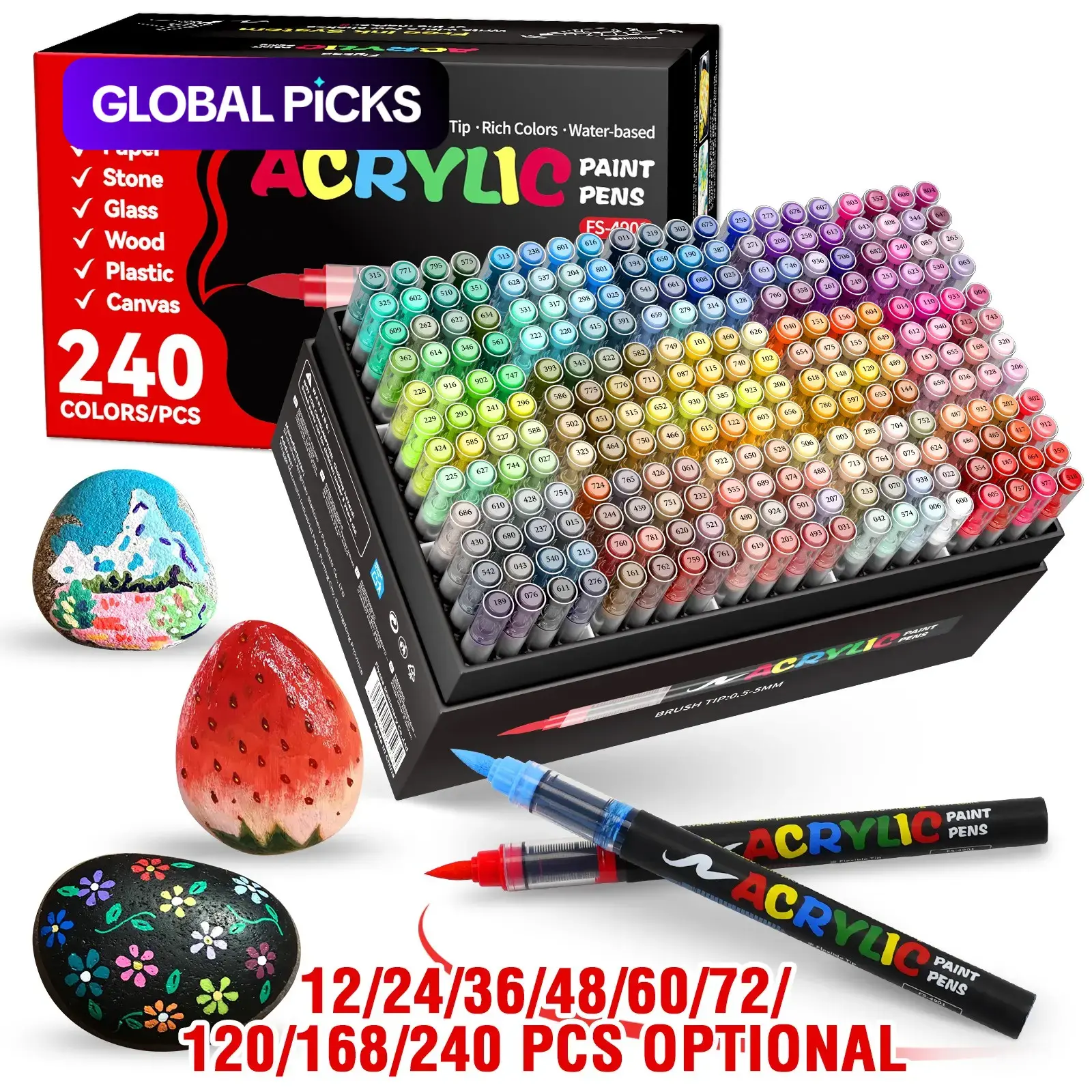 12-240pcs Liquid Tip Soft Head Acrylic Markers Set, Drawing Markers, Non-Toxic Watercolor Pens for Art Students DIY Coloring, DIY Painting Supplies, Suitable for Rock Painting, Calligraphy, Brush Marker Pen #GLOBAL PICKS