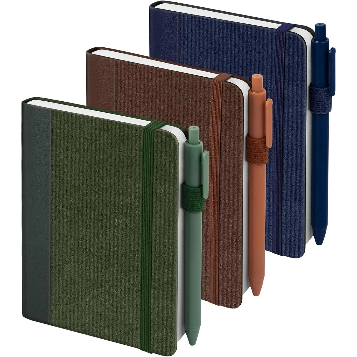 3 Pack Pocket Journaling Notebooks, A6 Small Notebook  360 Pages Journals For Writing Journaling Notebooks For Note Taking Mini Note Pads With Pen Holder 100 GSM Thick Paper(Green&Brown&Blue)
