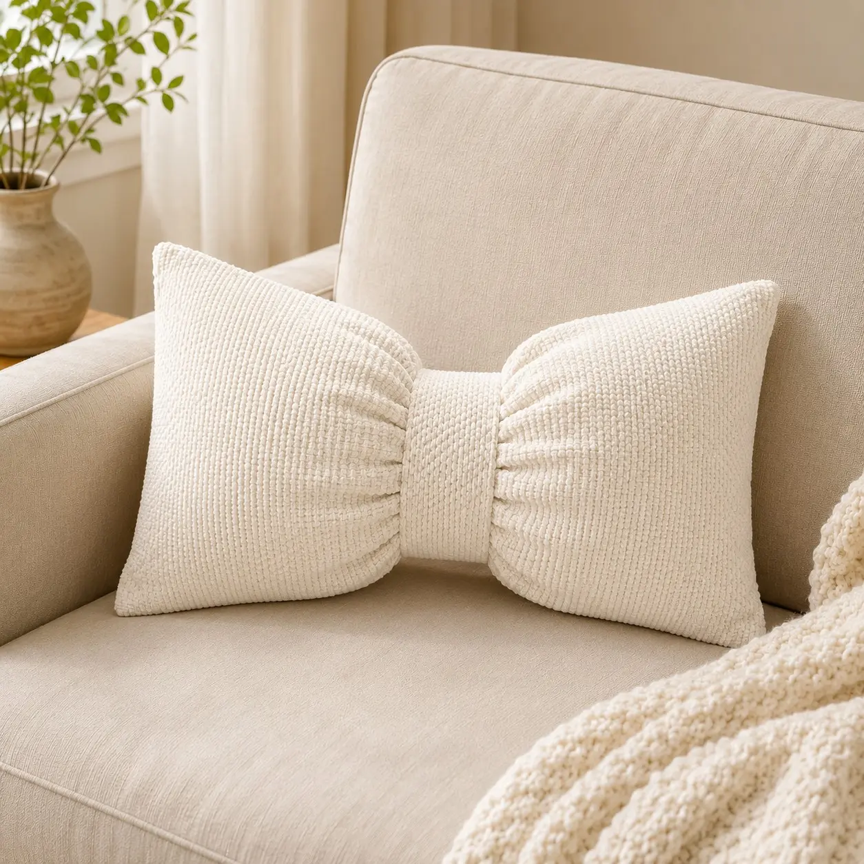 Bow Pillowcase, 30x50cm Plain Seam Textured Fabric, Reusable Home Decor for Sofa Bedroom Bed Head Single Chair