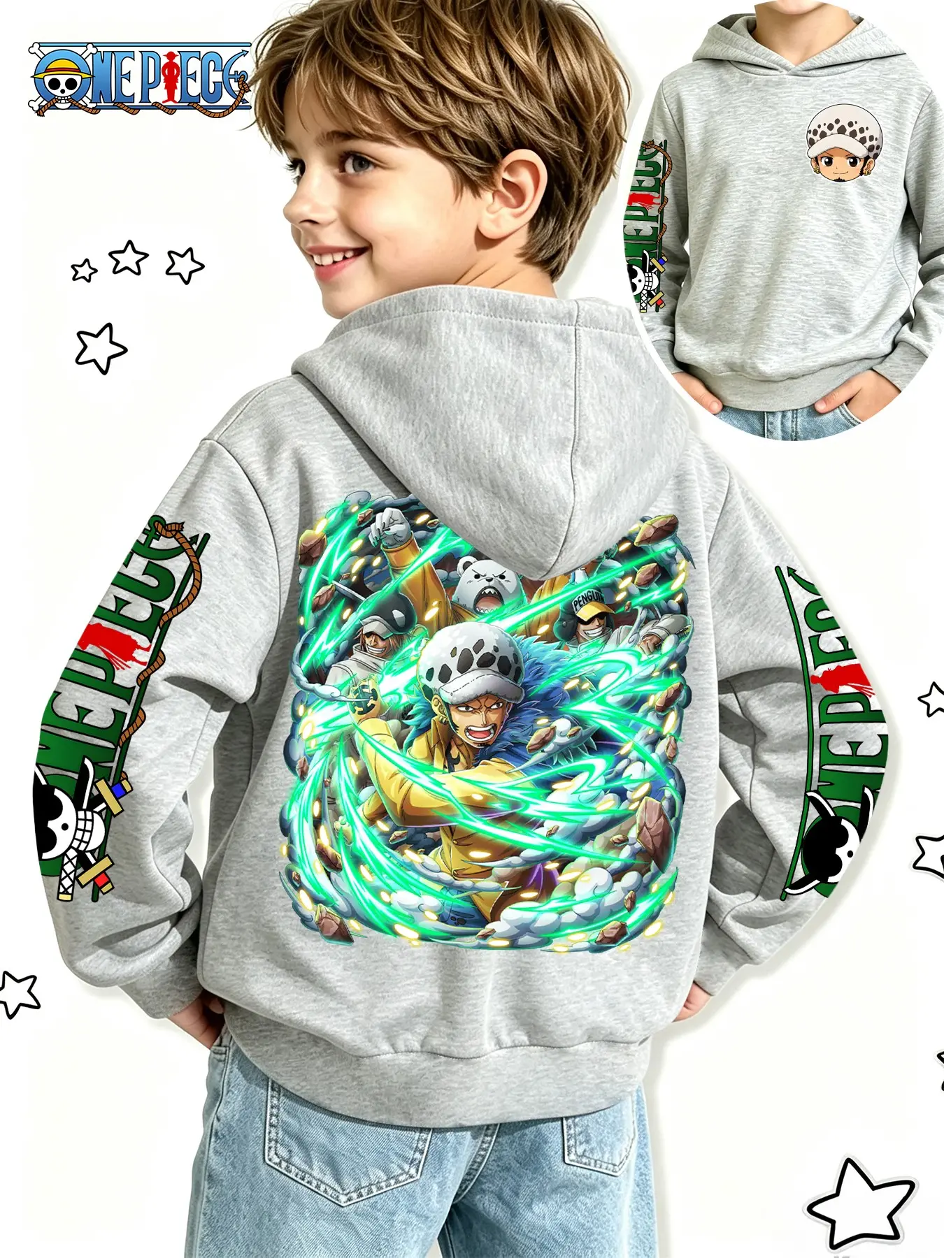 One Piece Official Boys' Anime Sweatshirt, Creative Adventure Character Print, Spring & Fall Casual Hoodie, Perfect for Gifts and Daily Wear