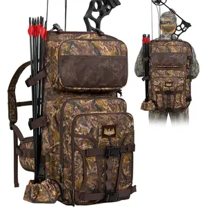 Bow Hunting Backpack for Men, 900D Polyester Camo Waterproof Archery Bag with Detachable Arrow Tube, Multi-Pockets & Game Hauling Straps for Compound Bow, Hiking