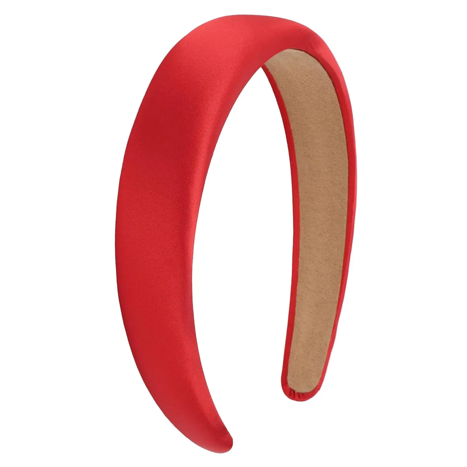 Women's Red Plain Satin Wide Headband - Thick, Soft, Non-Slip Fashion Hair Accessory for Girls, Soft Hair Bands