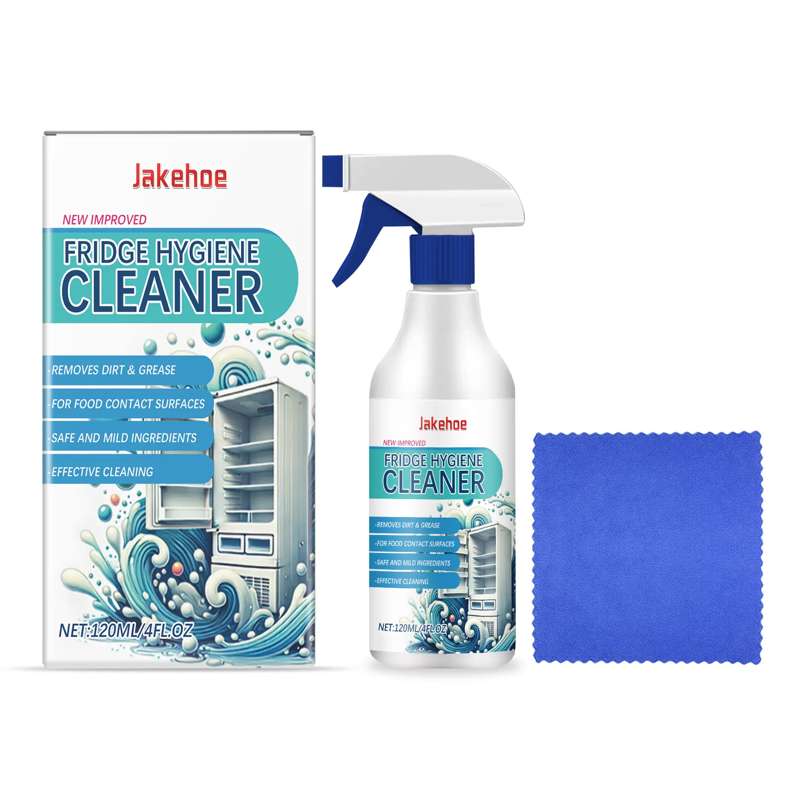 Jakehoe Refrigerator Cleaner Spray Bottle Set - Deeply Cleans, Removes Stubborn Stains and Odors, Household Cleaner with Laureth-7