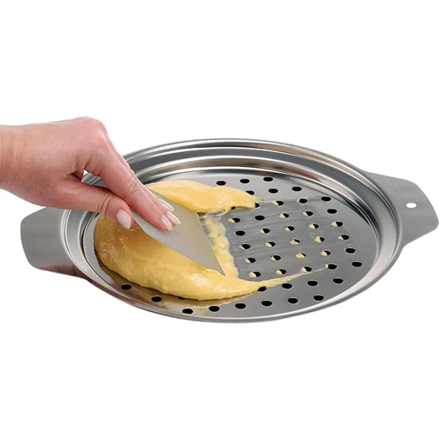 KEISSCO Stainless Steel Spaetzle Maker Lid with Scraper Traditional German Egg Noodle Maker Pan Pot Spaghetti Strainer