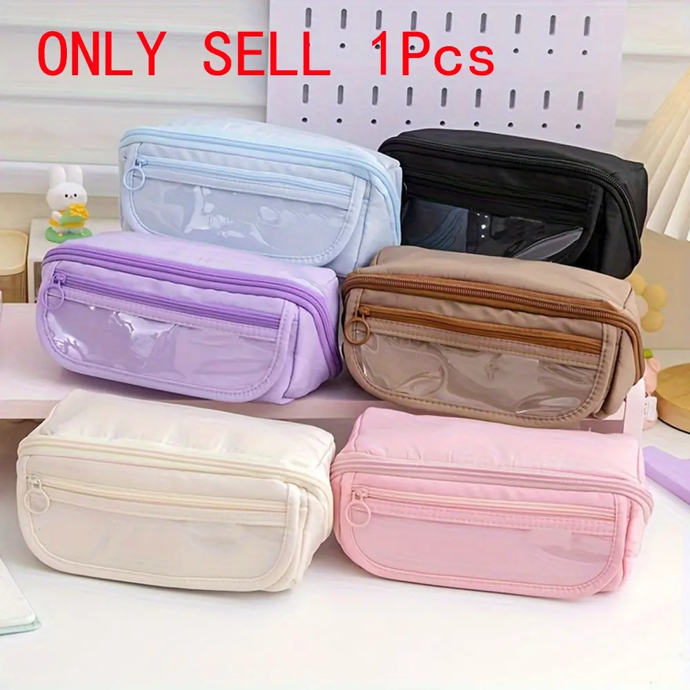 Large Capacity Canvas Pencil Case, Simple Handheld Stationery Box for Office School Men Women, Portable Makeup Bag, Stationery Supplies, Desk Supplies, Ideal Back-To-School Gift