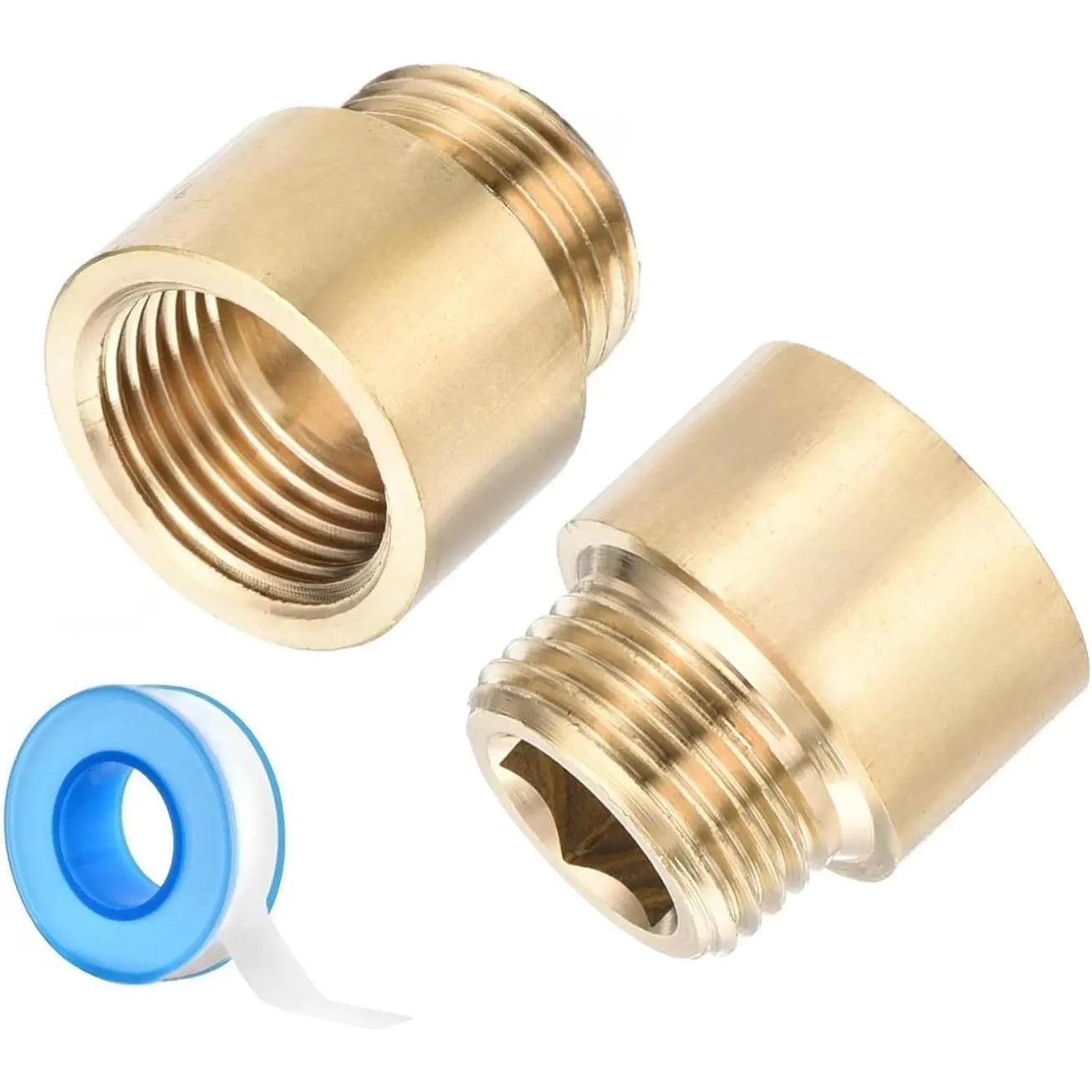 Shower  Extension Arm, 2 Pack Brass G1/2 Male to G1/2 Female Thread 25mm Length Pipe Fitting Coupler Copper Shower  Extender with 8M PTFE Pipe Sealant Tape