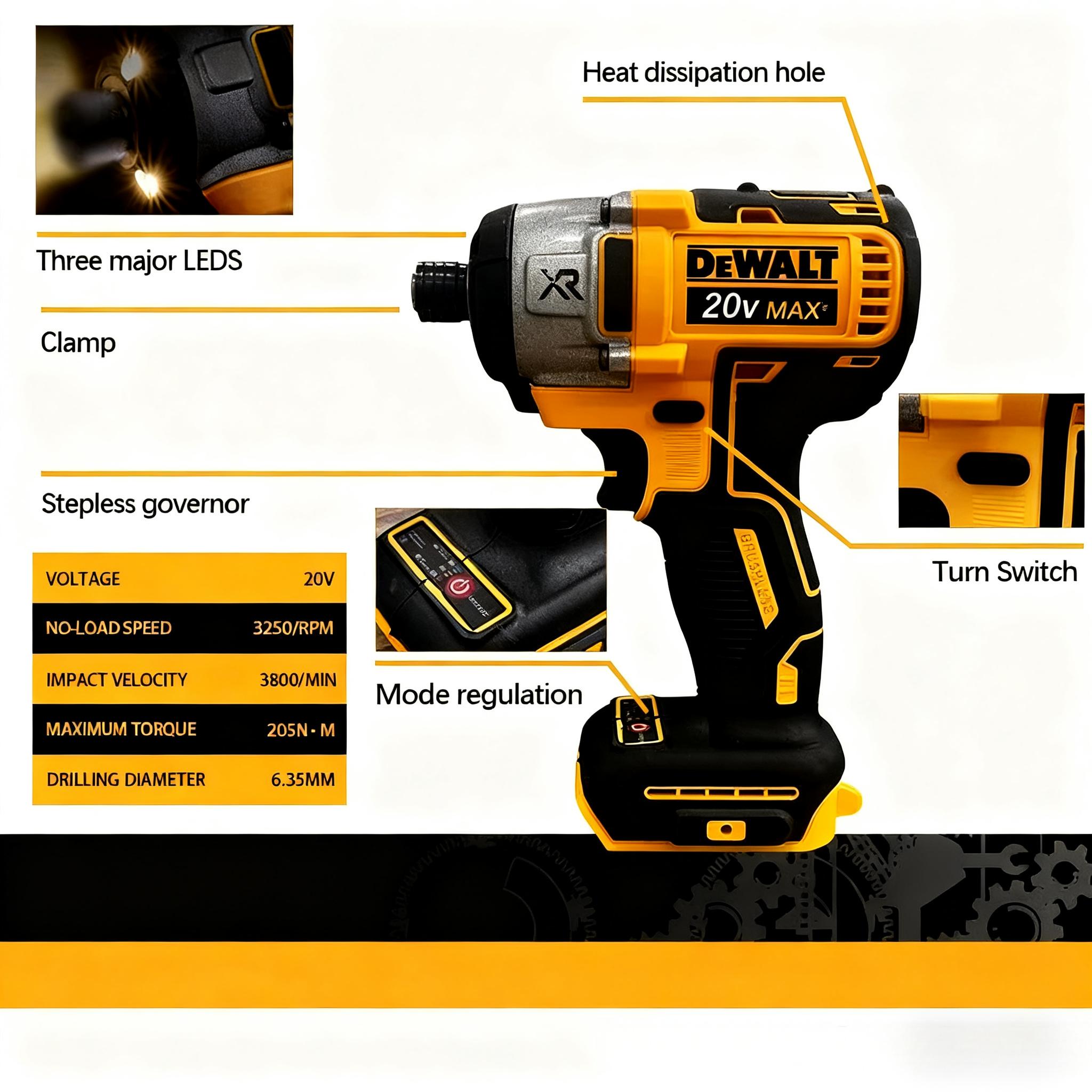 Dewalt DCF887 Brushless Impact Drill 20V 205N·m Cordless Screwdriver with Original Dewalt Battery for Professionals & DIY Enthusiasts