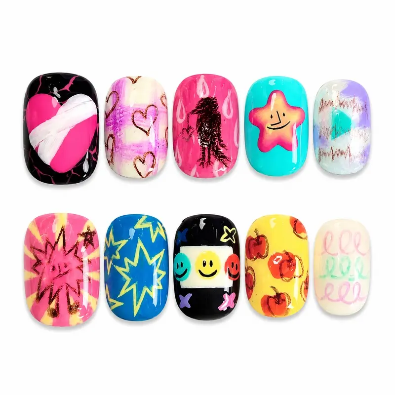 New cute cartoon style whitening nail stickers with unique design - short bean-shaped nail stickers for special occasions Applicable to both boys and girls