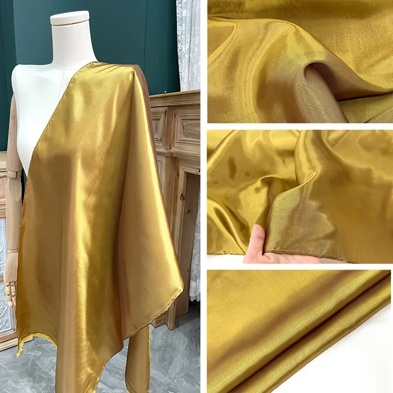 Shiny Gold Satin Fabric, Metallic Lustre Silky Smooth Cloth for Evening Gowns, Wedding Dresses, DIY Sewing Party Decorations