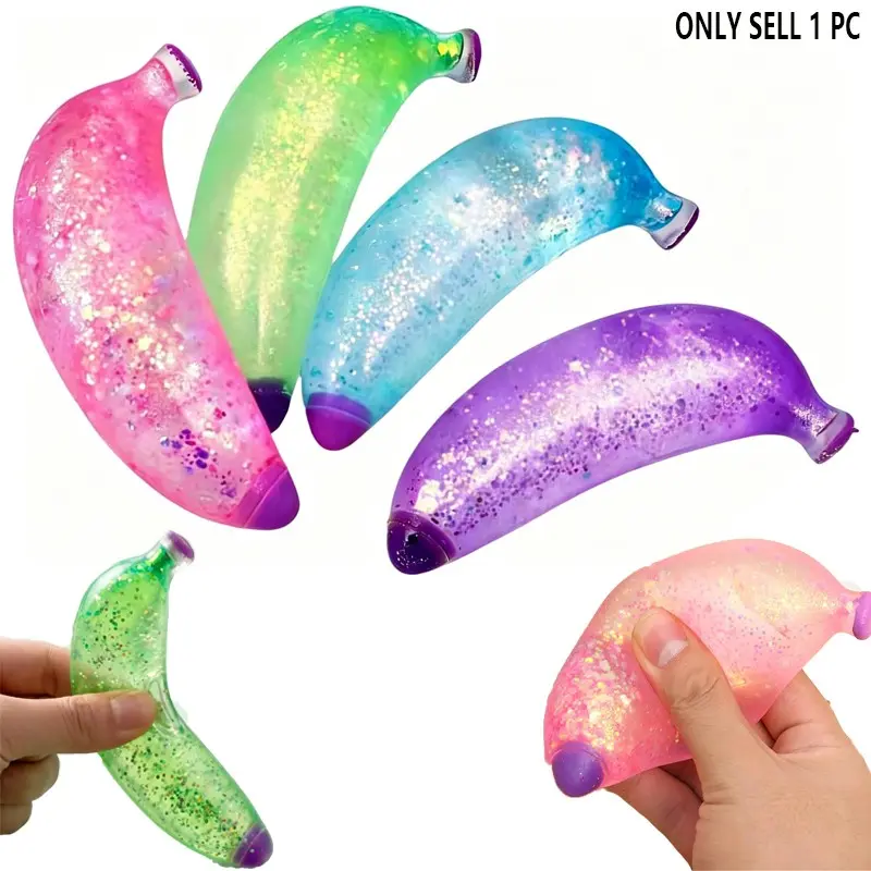Sparkling Squishy Banana Stress Ball – Super Soft Colorful Banana Shaped Slow Rising Squishy,Toys for Kids & Adults for ADHD
