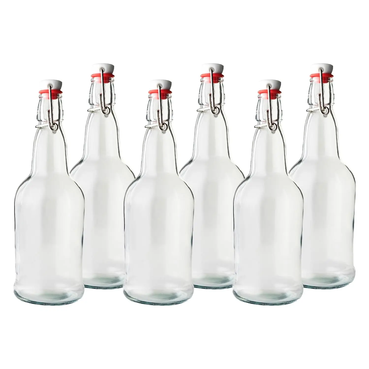 16 oz Clear Swing Top Glass Bottles – 6 Pack | Flip Top Airtight Bottles (Not Olive Oil Style) | Reusable Bottles for Kombucha, Beer, Soda & Fermentation