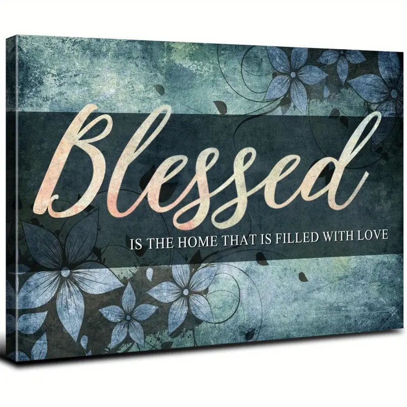 1 Piece Retro Christian 'Blessing' Quote Frame Canvas Wall Art - Blue Floral Design Religious Home Decoration with Inspirational Scripture, 12x16inch (30x 40cm ) Suitable for Living Room, Bedroom, Corridor, Hallway Decoration, Textured Artwork