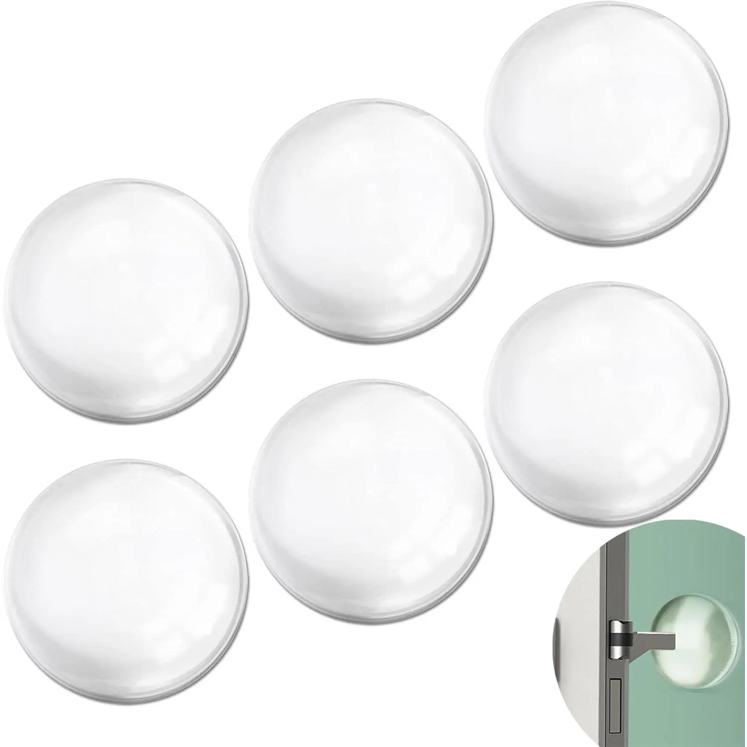 Door Stoppers for Wall with   Adhesive,No-Falling Round Door Knob Wall Protectors,Quiet, Shock Absorbent  Door Knobs for , Bathroom,Office, 6 count (Round Clearly)