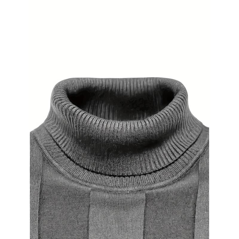 Men's Turtleneck Knitted Sweater - Casual Warm Solid High Stretch Pullover Sweater - For Fall & Winter - For Men - Soft & Comfortable Knit Fabric - Perfect Gift for Cold Weather