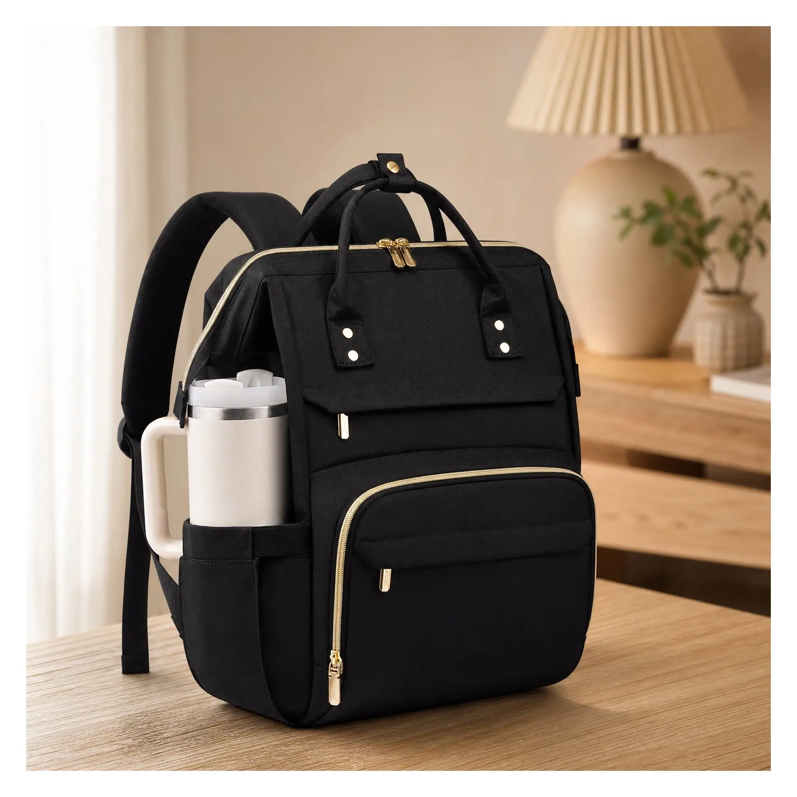Laptop Backpack for Women with Giant Tumbler Holder Pocket, 15.6 Inch Nurse Bag with Stethoscope Case, Waterproof Work College Teacher Travel Backpack, BlackGift