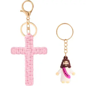 LITTLE JESUS Cute Cross Keychain with Jesus for Women， Christian Faith Keychain for Car Keys/Wristlet/Bag/Backpack/Purse