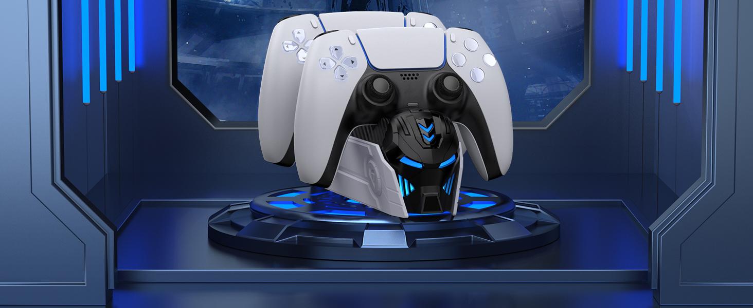 BEBONCOOL PS5 Controller Charger Station for Playstation 5 Dualsense Controllers: Fast PS5 Dual Controller Stand Charger Dock-LED PS5 Controller Charging Station Accessories for Playstation 5 Storage Kit