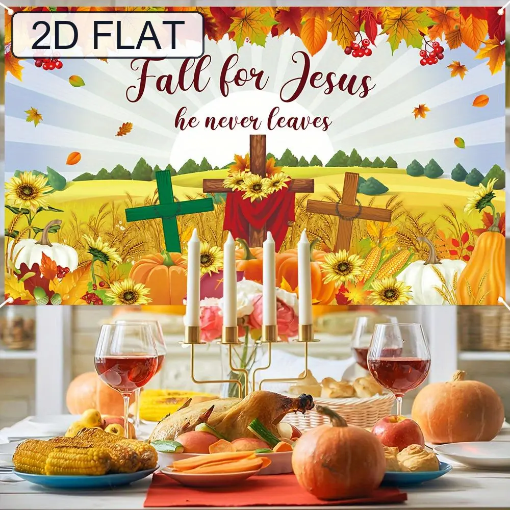 Autumn Harvest Thanksgiving Banner - 70.8in x 43.3in, Glam Soft Durable Polyester Fabric, Maple Leaf & Sunflower Design, Ideal for Party Decor & Photo Booths